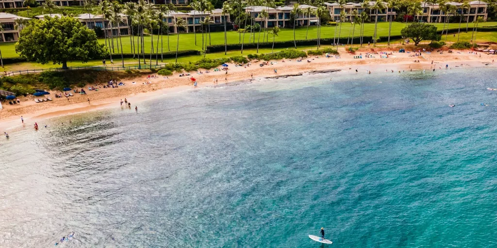 Aerial view of Kapalua Bay Beach near the hotel resorts