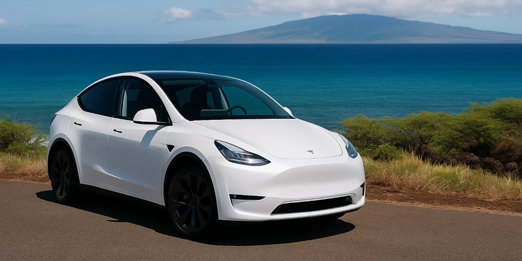 Tesla Model Y in front of the Ocean