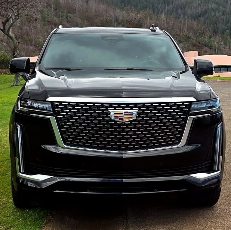 Front view of the Maui Luxe Cadillac Escalade parked in Maui.